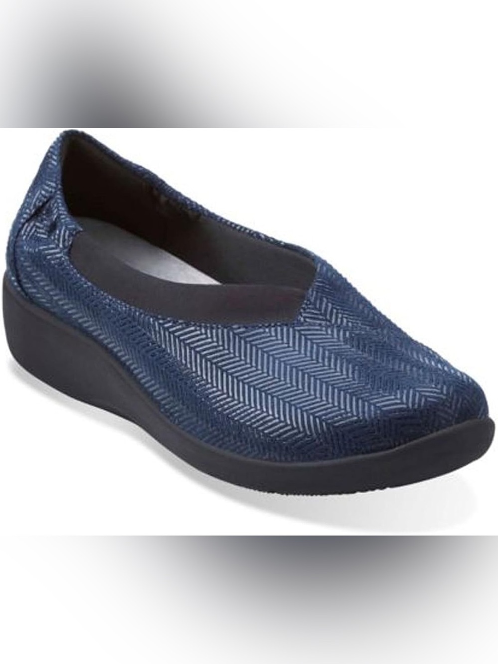 Clarks Cloud Steppers Navy Herringbone Comfort Slip-On Flats Size 6.5